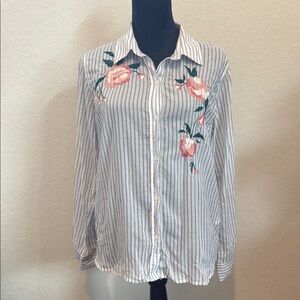 Rails Blue and White Striped Floral Button Down Shirt